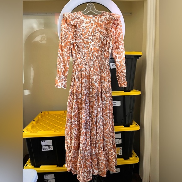Maje Paisley Ruffled Maxi Dress Orange - Picture 7 of 12